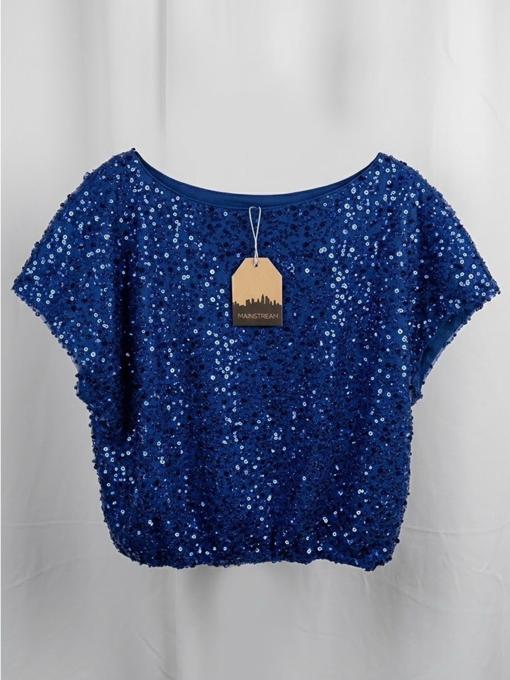 Main Strip Royal Blue Sequin Cropped Top